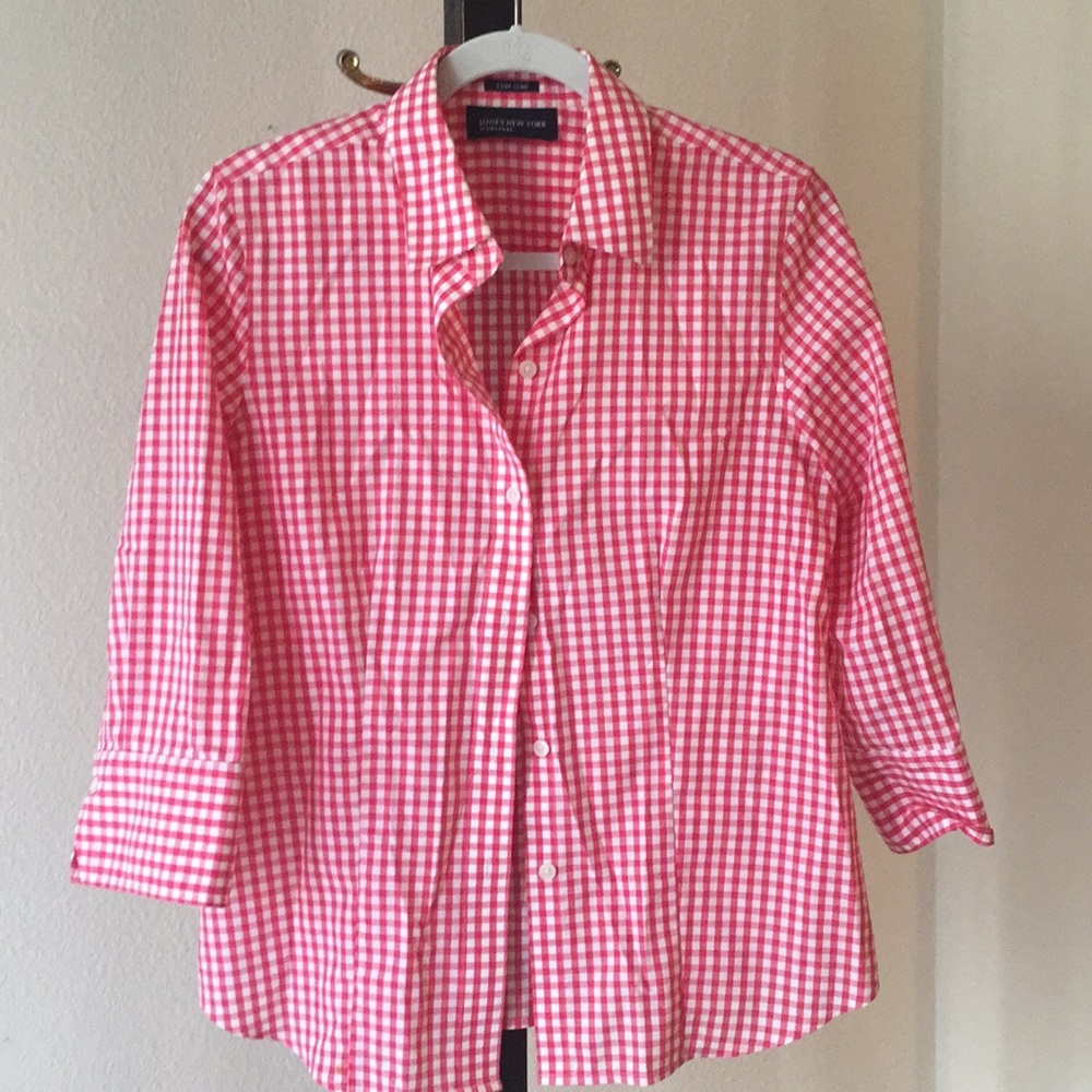 Gingham Button Down Blouse, Easy Care